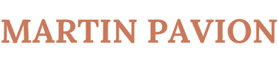 The image displays the name "MARTIN PAVION" in uppercase, bold, serif letters coloured in a muted orange-brown shade on a white background.